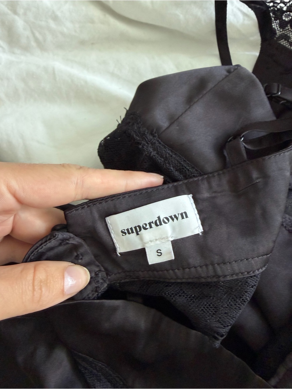 superdown Black Lace-Trim Slip Dress